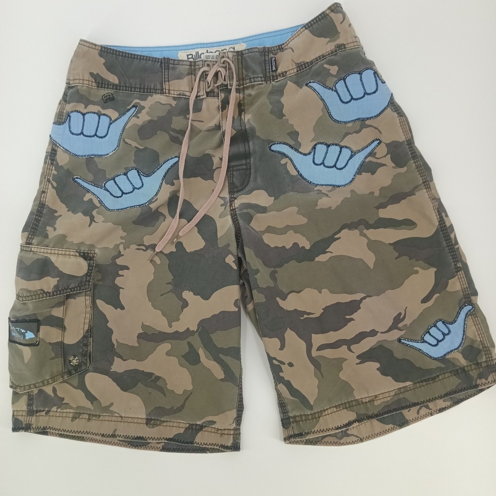 Billabong Mens Camo Board Shorts Shaka Hang Loose Cargo Swim Trunks Size 34
